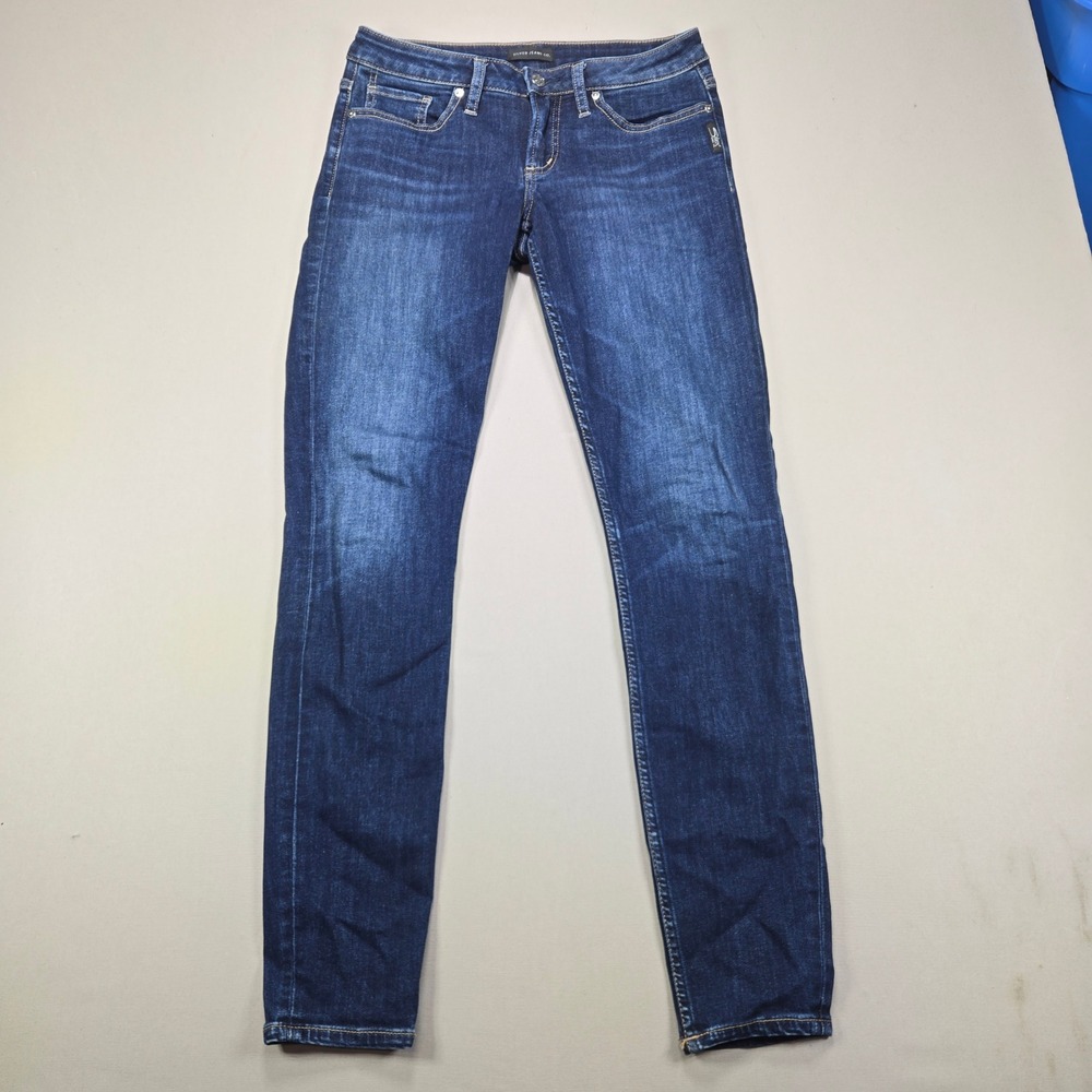 Silver Jeans Co Tuesday Skinny Low Rise Dark Wash Denim Blue Womens W28 L31